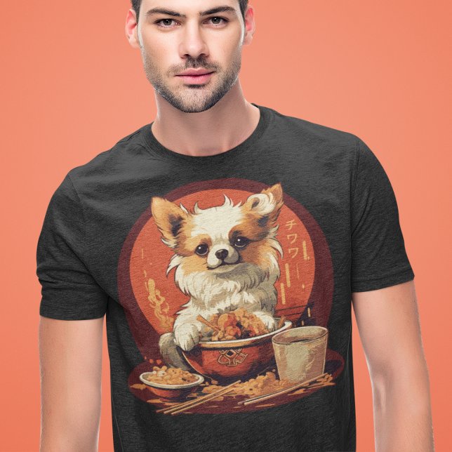 Japanska Chihuahua Eating Ramen Kawaii Anime T Shirt (Skapare uppladdad)