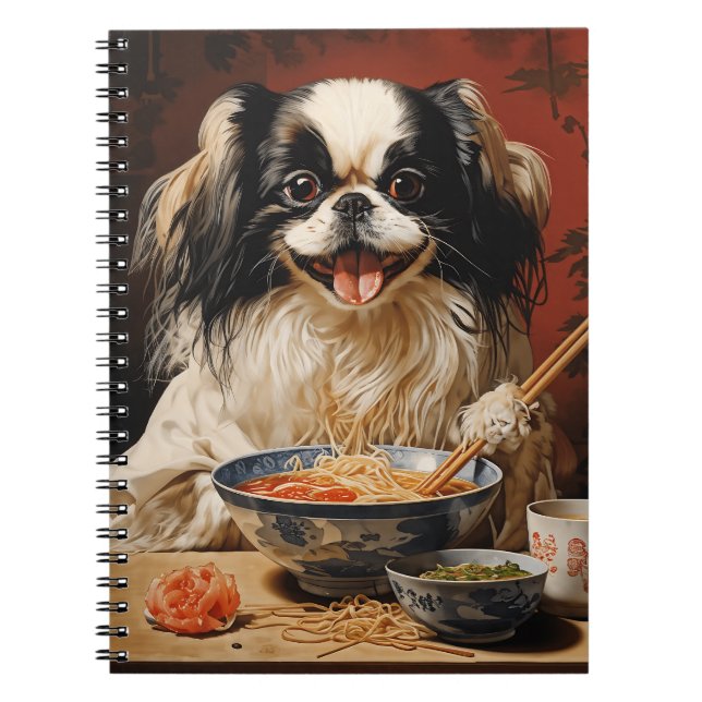 Japanska Chin Eating Ramen Anteckningsbok (Framsidan)