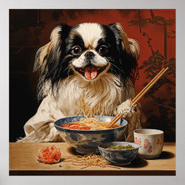 Japanska Chin Eating Ramen Poster