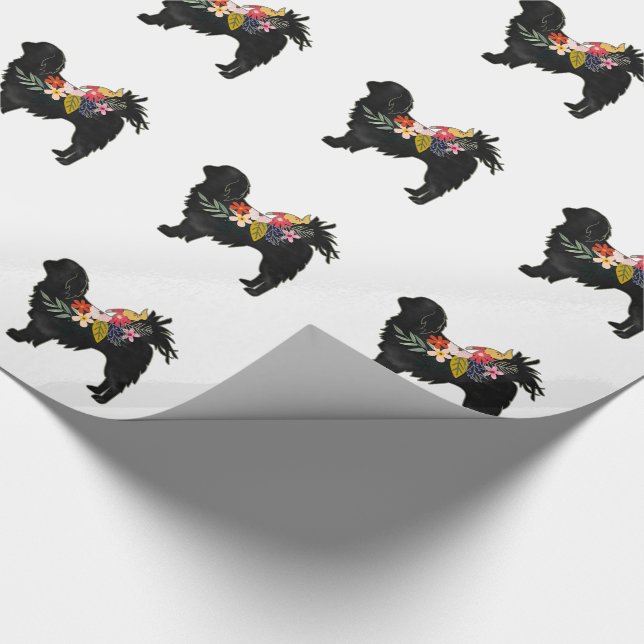Japanska Chin Hund aveln Bohemian Blommigt Silhoue Presentpapper (Hörn)