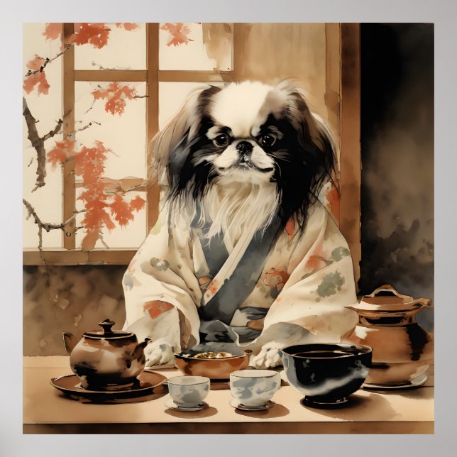 Japanska Chin Hund Hosting a Tea Ceremony Poster (Framsidan)