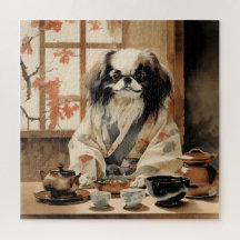 Japanska Chin Hund Hosting a Tea Ceremony