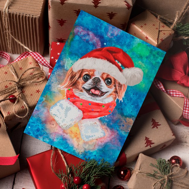 Japanska Chin-rasen Hund Jul Helg Vykort (Skapare uppladdad)