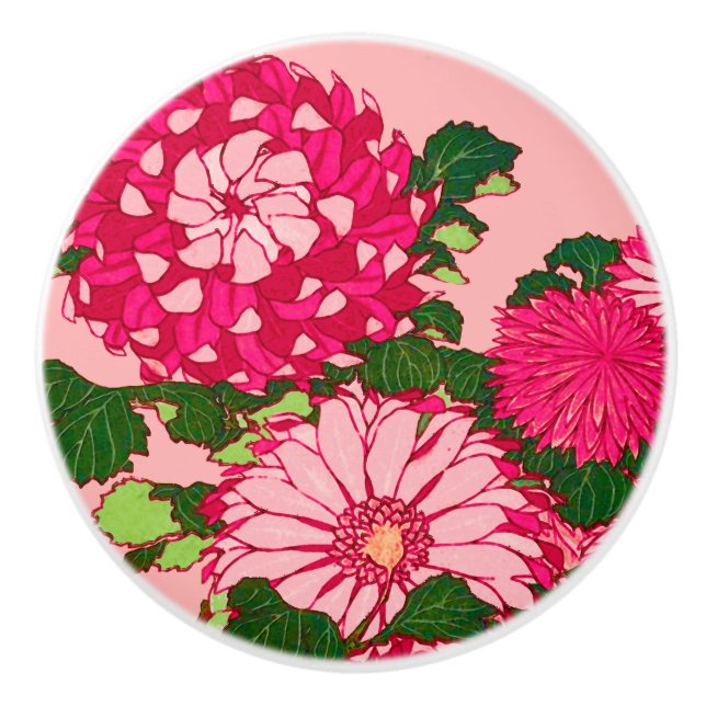 Japanska Chrysanthemums, Fuchsia och Coral Rosa Knopp (Framsidan)
