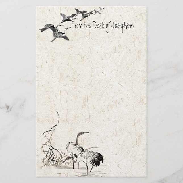 Japanska Crane Birds Wetlands Wildlife Stationery Brevpapper (Framsida)