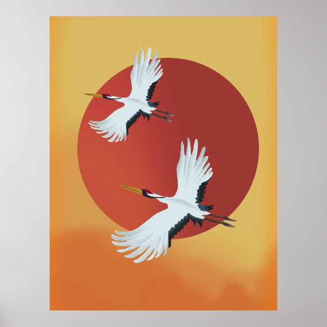 Japanska Crane-fåglar Poster (Framsidan)