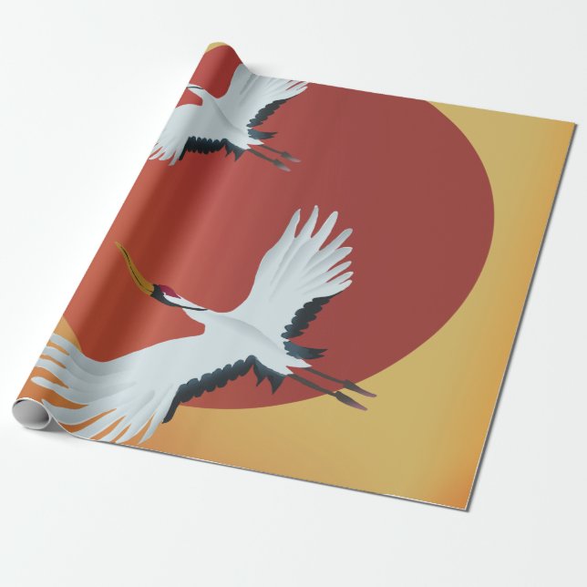Japanska Crane-fåglar Presentpapper (Utrullad)