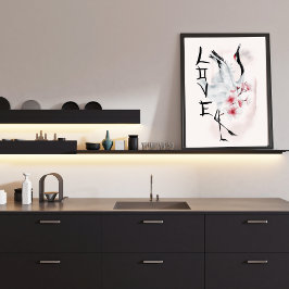 Japanska Crane Sakura Cherry Blommar Elegant Kärle Poster