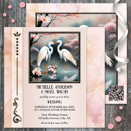 Japanska Cranes Egret Romantic Bröllop Inbjudningar