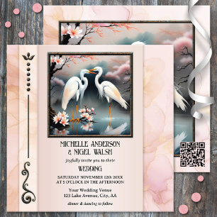 Japanska Cranes Egret Romantic Bröllop Inbjudningar