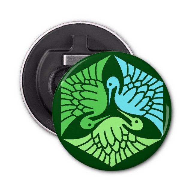 Japanska Cranes, Jade Grönt och Light Blue Flasköppnare (Framsidan)