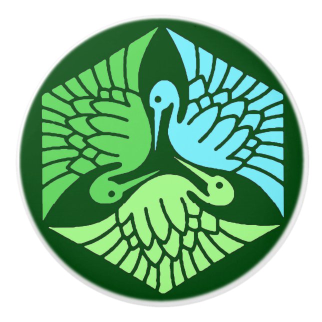 Japanska Cranes, Jade Grönt och Light Blue Knopp (Framsidan)