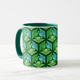 Japanska Cranes, Jade Grönt och Light Blue Mugg