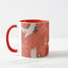 Japanska Cranes Red Kimono Two-Tone Mugg