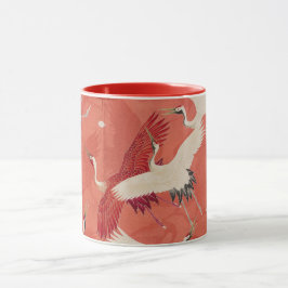 Japanska Cranes Red Kimono Two-Tone Mugg