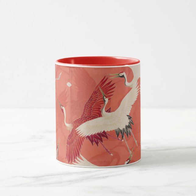 Japanska Cranes Red Kimono Two-Tone Mugg (Center)