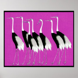Japanska Cranes (Rosa) Poster