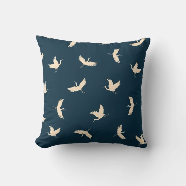 Japanska Cranes Silhouette Vintage Mönster Kudde (Framsida)