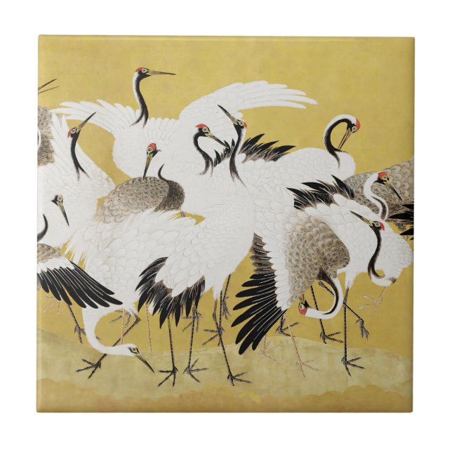 Japanska Cranes Vintage Bird Classic Kakelplatta (Framsidan)