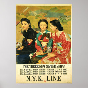 Japanska Cruise Frakt Vintage resor Art Poster