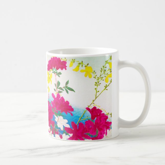 Japanska dagliljor - magenta, gul blå kaffemugg (Höger)