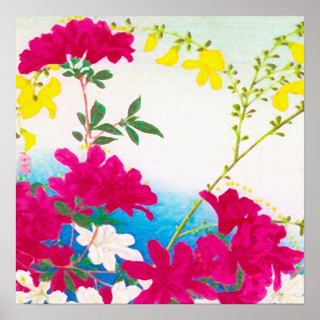 Japanska dagliljor - magenta, gult blå poster (Framsidan)