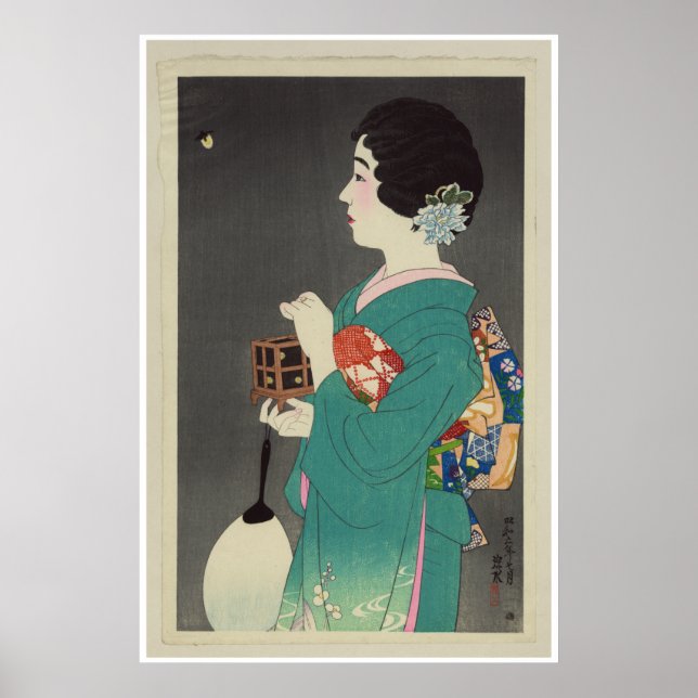 Japanska Dam Holding Cage of Fireflies - 1931 Poster (Framsidan)