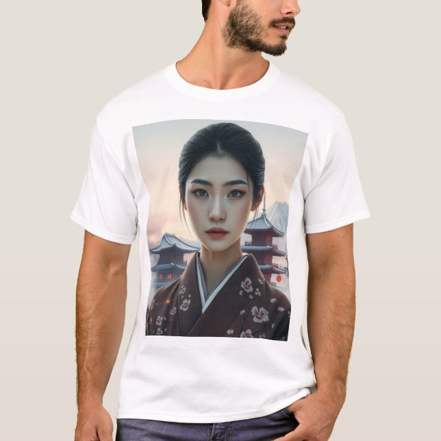 Japanska Dam i Kimono T Shirt (Framsida)