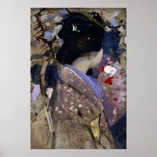 Japanska dam med fläkt av George Hardy Poster (Framsidan)