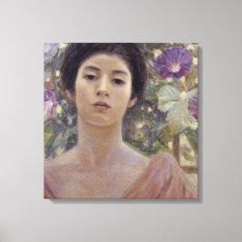 Japanska Dam med Lila Morgonglasblommor Canvastryck