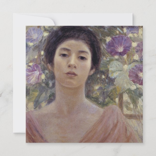 Japanska Dam med Lila Morgonglasblommor Kort (Framsida)
