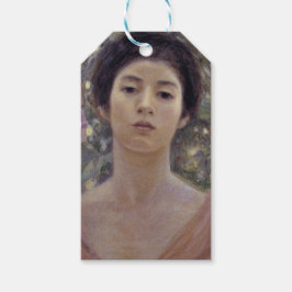 Japanska Dam med Lila Morgonglasblommor Presentetikett