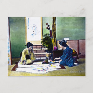 Japanska Dam Painting a Kimono Traditional Vykort