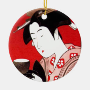 Japanska Dam Tea Sergio Ceremony Art Print Julgransprydnad Keramik