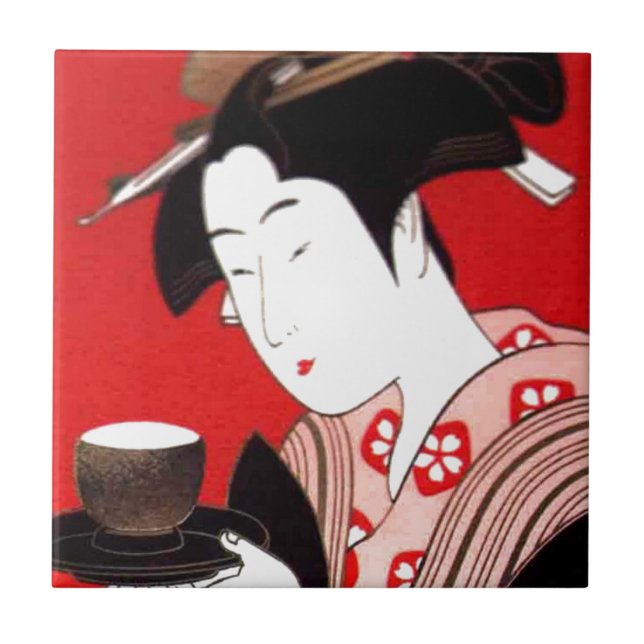 Japanska Dam Tea Sergio Ceremony Art Print Kakelplatta (Framsidan)
