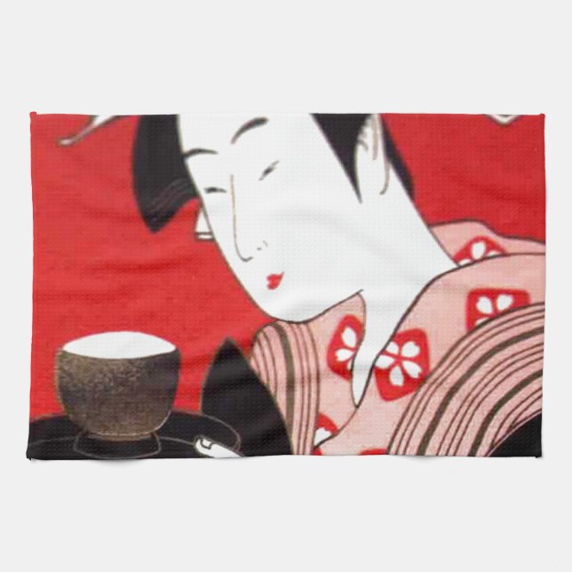 Japanska Dam Tea Sergio Ceremony Art Print Kökshandduk (Horisontell)