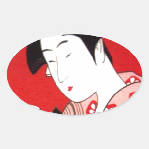 Japanska Dam Tea Sergio Ceremony Art Print Ovalt Klistermärke