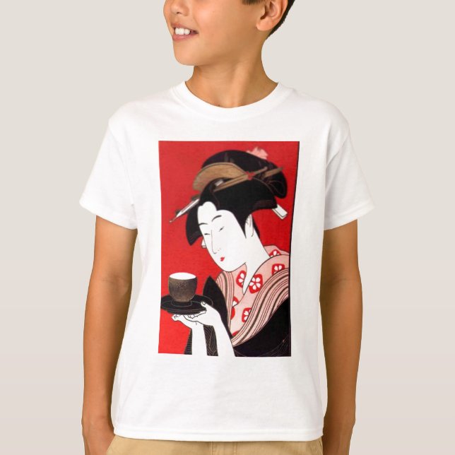 Japanska Dam Tea Sergio Ceremony Art Print Tee Shirt (Framsida)