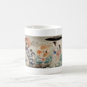 Japanska damer för vintageukiyo-e med paraplykons kaffemugg