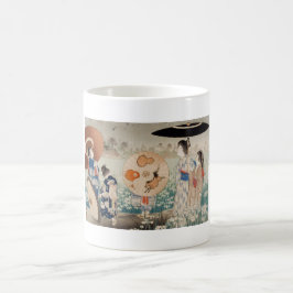 Japanska damer för vintageukiyo-e med paraplykonst kaffemugg