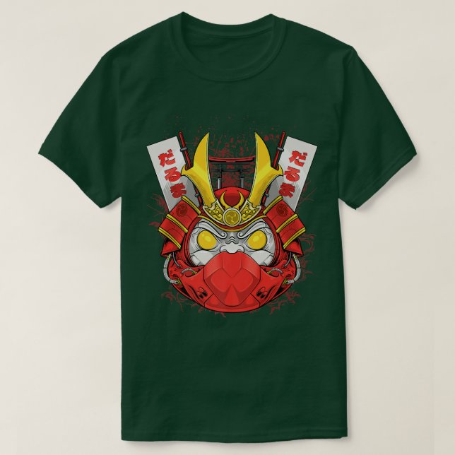 Japanska Daruma Lucky charm Samurai T Shirt (Design framsida)