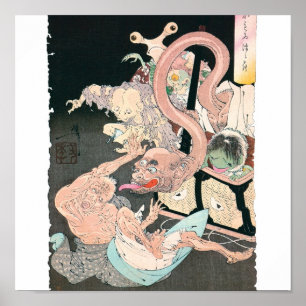 Japanska demoner och Spöken, antika japanska färge Poster