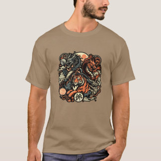 Japanska djur drakar och tigrar vänner t shirt