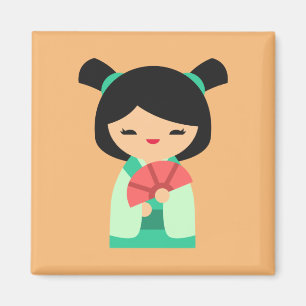 Japanska dockor av Aqua Peach Kokeshi Magnet