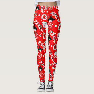 Japanska dockor - Kokeshi och Maneki Neko Cats Leggings