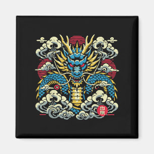 Japanska Dragon Ansikte Clouds Vintage Anime Manar Magnet