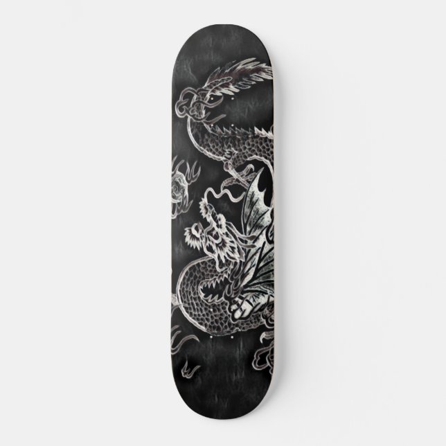 Japanska Dragon Black, Silver Vintage Deck Mini Skateboard Bräda 18,5 Cm (Framsida)