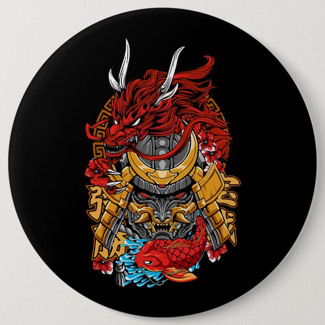 Japanska Dragon Cyberpunk Samurai Koi Fish Aesthet Knapp (Framsida)