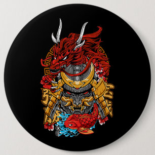 Japanska Dragon Cyberpunk Samurai Koi Fish Aesthet Knapp