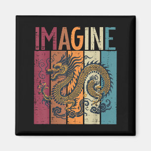 Japanska Dragon Imagine Retro Fantasy Mythical Man Magnet